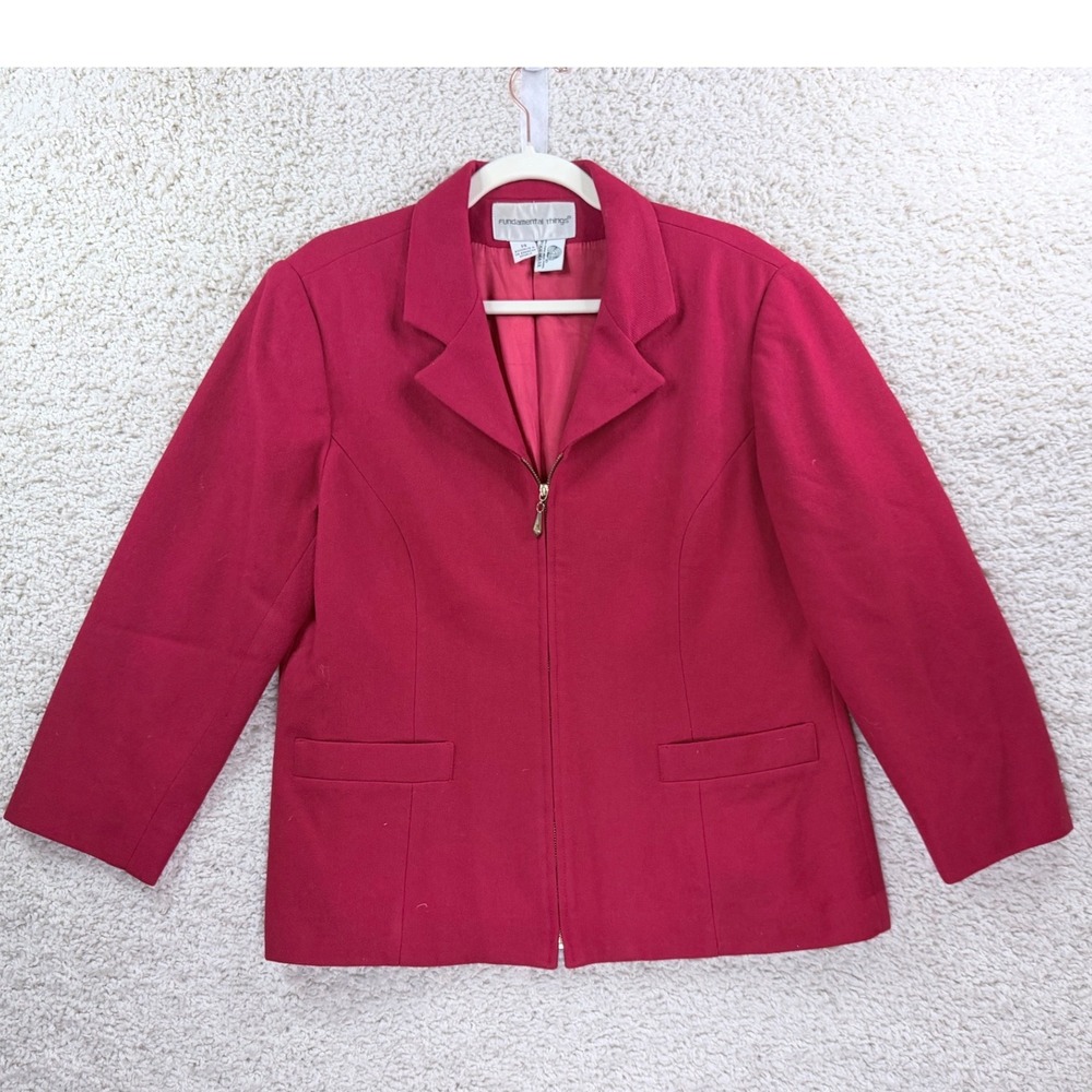 Fundamental Things Zip Blazer Women 14 Red Excellent Vintage Wool Jacket 64077SM